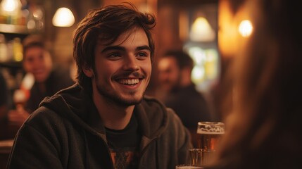 Capturing the Joyful Vibe of Friends Enjoying Drinks Together in a Cozy Bar Setting