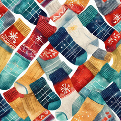 Colorful holiday socks in various patterns and designs create festive and cheerful atmosphere. vibrant colors and playful motifs evoke sense of warmth and joy, perfect for winter season