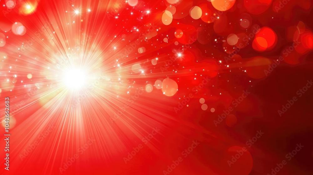 Poster bright red burst with sparkling lights and bokeh effects
