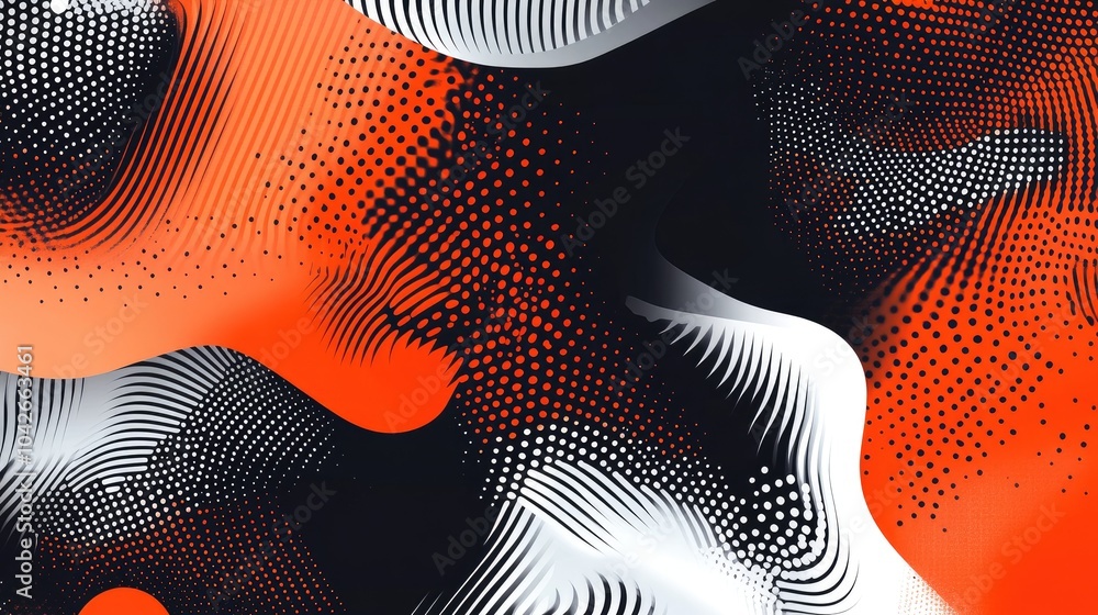 Poster abstract pattern in orange and black with dynamic curves