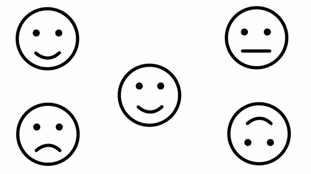 Set of outline emoji animated on white background, smiling emoji face animation, happy emoticon icons.
