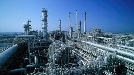 Industrial Complex with Piping and Equipment Against Sky