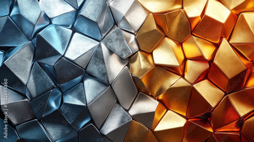 Aufkleber complex shapes in shades of blue, silver, and orange form a captivating abstract pattern that plays 