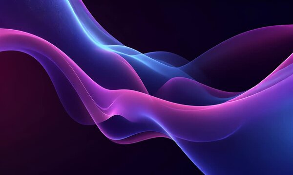 Abstract design of glowing purple and blue bubbles, liquid shapes, and fluid forms on a dark background, in a minimalist style.