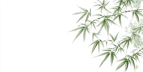 Fototapeta premium A serene illustration featuring bamboo leaves on a white background.