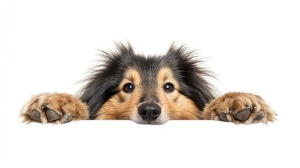 Fototapeta premium A Collie dog peering over a surface with a curious expression.