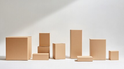 Set of Brown Cardboard Boxes on White Background