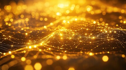 Glowing Golden Grid Pattern with Light Effects