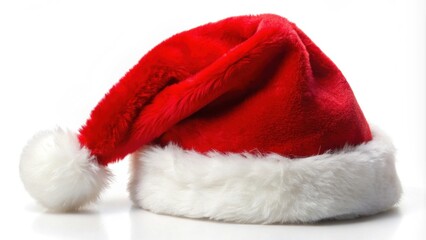 Santa Claus helper hat isolated on white background, Christmas, holiday, festive, accessory, red, white, fluffy, fur