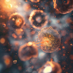 Microscopic Insight into Apoptotic Cell Process, Nucleus Shrinking and Chromatin Condensing with Blurred Cellular Context, Soft-Lit and Focused.