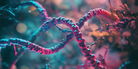 Close-up of glowing DNA double helix