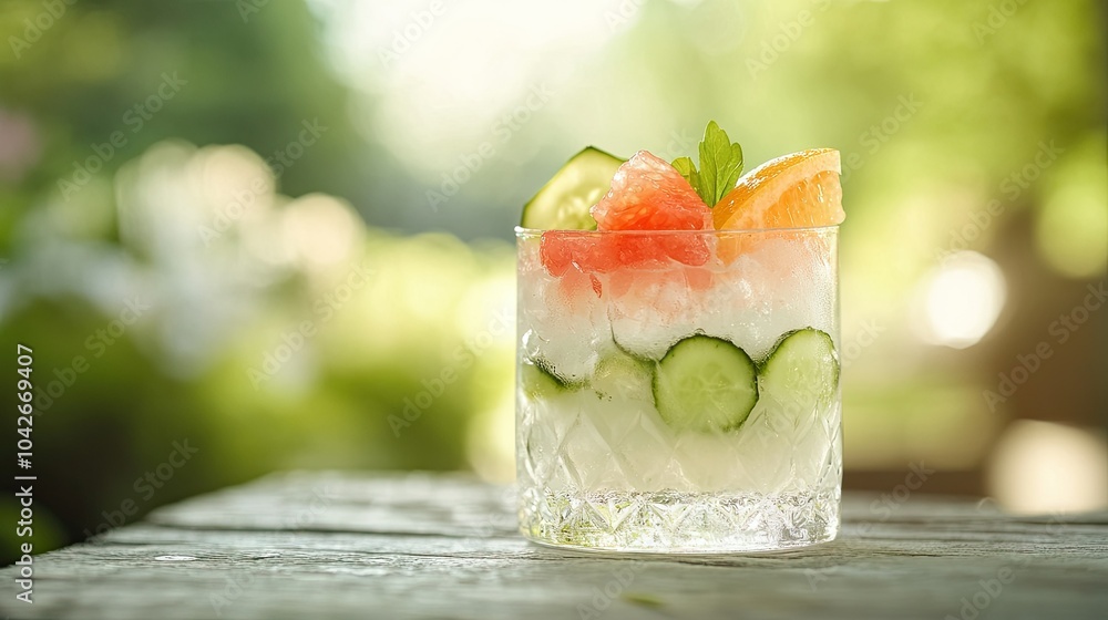 Poster refreshing grapefruit and cucumber drink