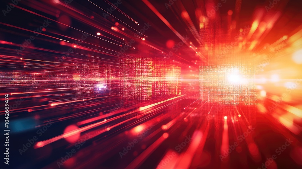 Poster glowing red digital grid background abstract design