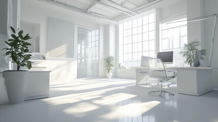 A modern, bright office space with minimalistic design and natural light.