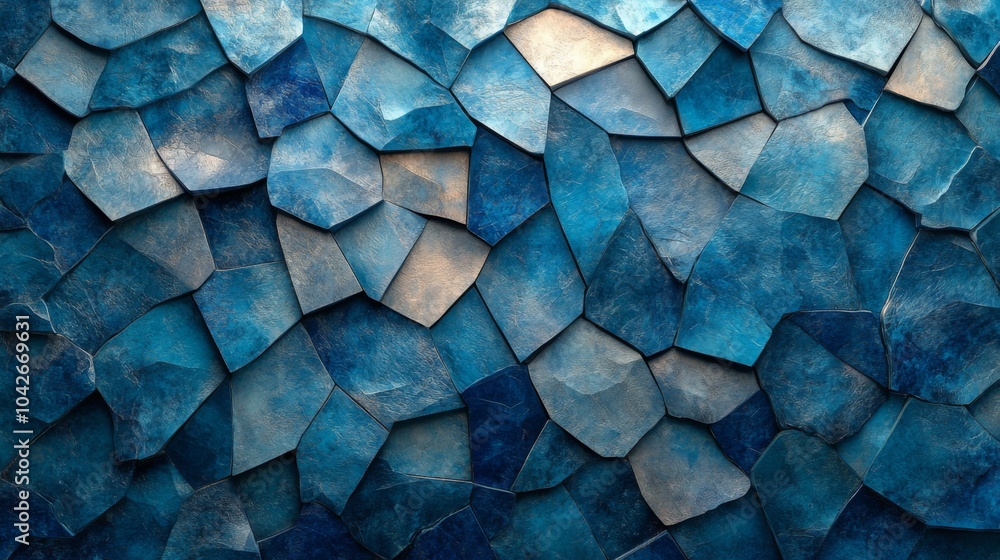 Poster The artwork displays an intricate pattern of blue tiles arranged in various geometric shapes, creating a stunning visual texture that draws the eye.