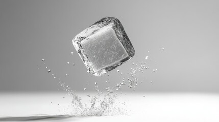 Simple Shot of Falling Ice Cube with Water Splash