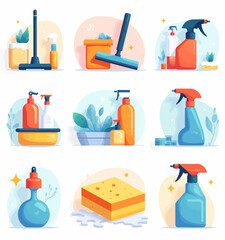 Cleaning Supplies Illustration Set 
