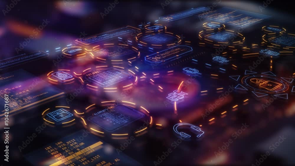 Poster dynamic infographics set against a processor background