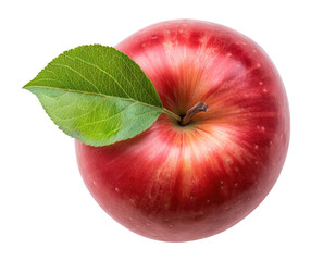 Top view of red apple with leaf isolated on transparent background