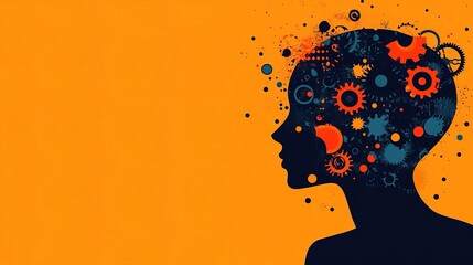 Head with gears and cogs, creative thinking brain