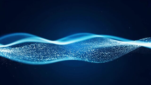 enchanting motion magical blue sparkles gracefully gliding dark background creating mesmerizing wave shape glowing particles ideal bright futuristic screensaver seamless design abstract