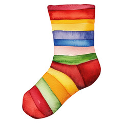 A colorful sock with rainbow stripes