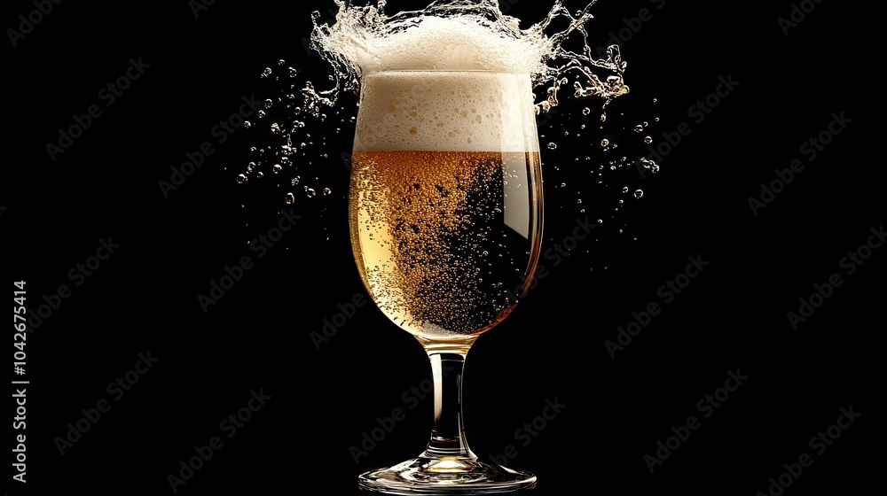Poster dynamic splash of beer with frothy head