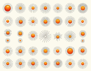 Orange Sun Icons with Rays