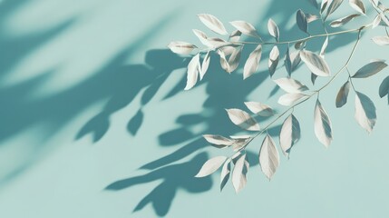 A minimalist composition featuring delicate leaves casting shadows on a pastel background.