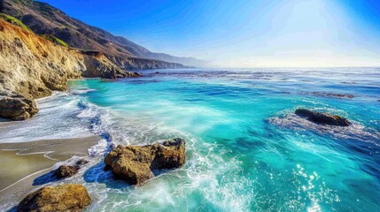 Obraz premium Serene Coastal Landscape with Clear Blue Waters