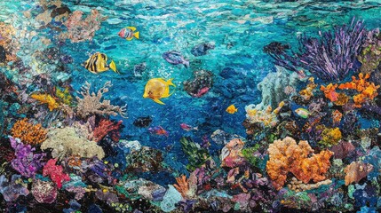 Naklejka premium Colorful Coral Reef with Tropical Fish Underwater Scene