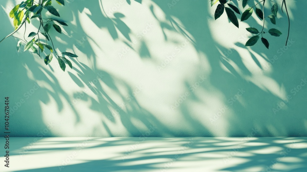 Poster soft shadows of leaves on a light-colored wall create a serene and calming atmosphere.