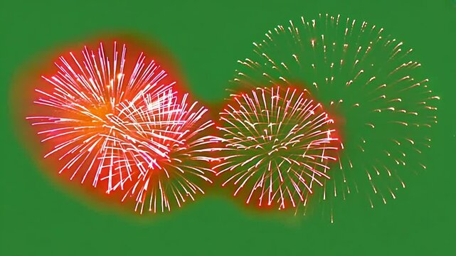 Delight abstract display breathtaking fireworks lighting sky vibrant green chromakey background perfectly capturing colorful explosion celebratory Fourth July highquality 4K slowmotion video 4th
