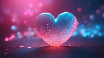 A Glowing Heart-Shaped Crystal With Vibrant Colors on a Dark Background, Designed for a Romantic Atmosphere