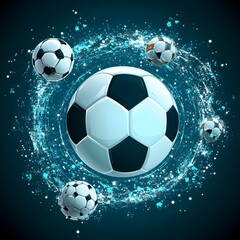 Fototapeta premium Dynamic Soccer Ball with Sparkling Water Splash in Dark Blue Background