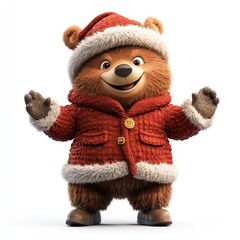 Cute Cartoon Bear in Christmas Outfit Celebrating Joy