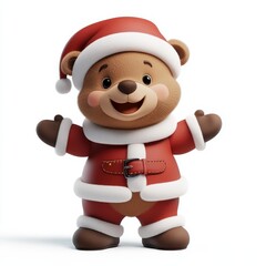 Cute Brown Bear Character in Christmas Outfit