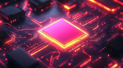 Fototapeta premium A computer chip is shown in a neon color scheme