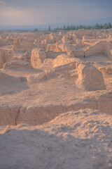 Skyline of Ruined Desert City. Archaeological UNESCO World Heritage Historic Site, Jiaohe Ruins