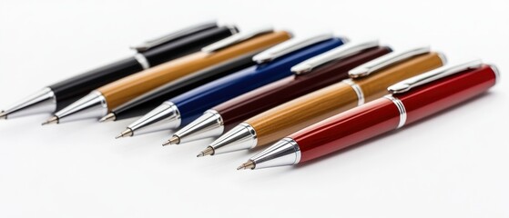 A collection of elegant pens in various colors, showcasing design and functionality.