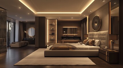 Stylish bedroom design in modern apartment