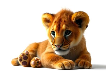 Obraz premium Baby Lion, real baby Lion, isolated on the white background, 