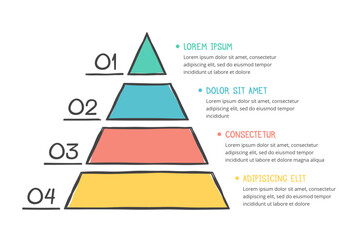 Fototapeta premium Hand drawn pyramid with four segments, doodle infographics, vector eps10 illustration