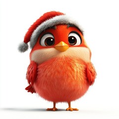 Fototapeta premium Cute Cartoon Bird in Christmas Hat 3D Style