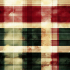 Fototapeta premium Colorful plaid textile pattern showcasing green, red, and beige hues with a soft texture