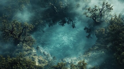 Fototapeta premium Dark Swamp Battle Map Explore the Twisted Trees and Thick Fog for Your DnD Adventures