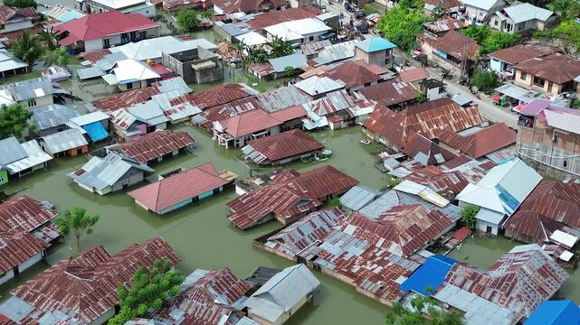 Aerial view of flooded area in Lekobalo sub-district, Gorontalo City, Indonesia
