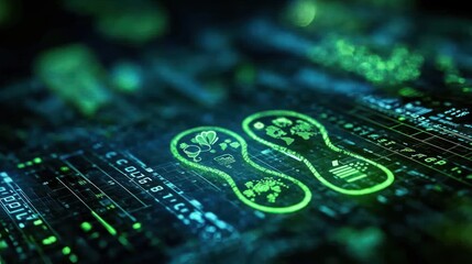 A digital representation of biological elements with glowing graphics and data overlay.