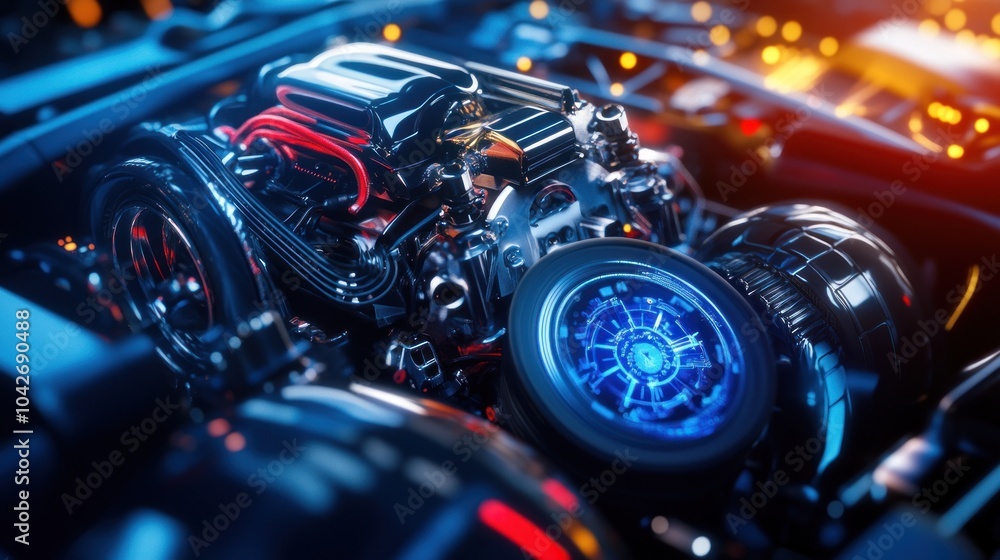 Aufkleber a detailed view of a high-performance engine showcasing intricate mechanical components.