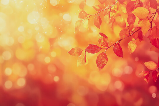 Blurry backdrop of fall. Autumnal theme with a background of reddish-yellow foliage, copy space